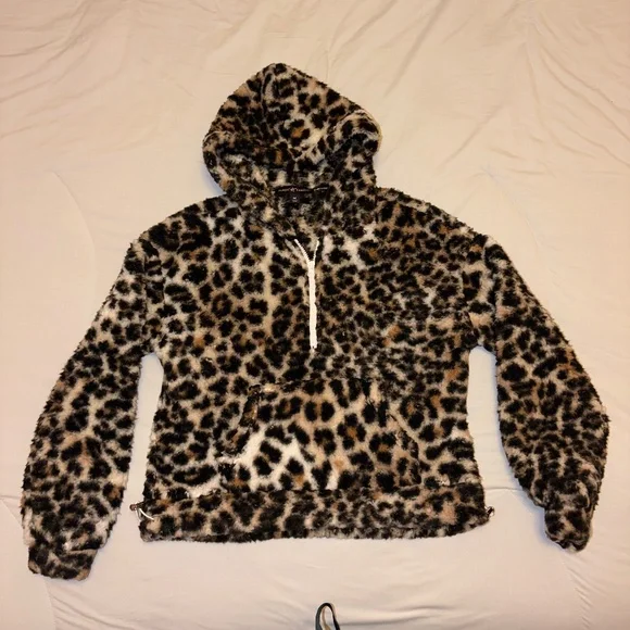 Leopard teddy quarter zip hoodie Medium - Picture 6 of 6